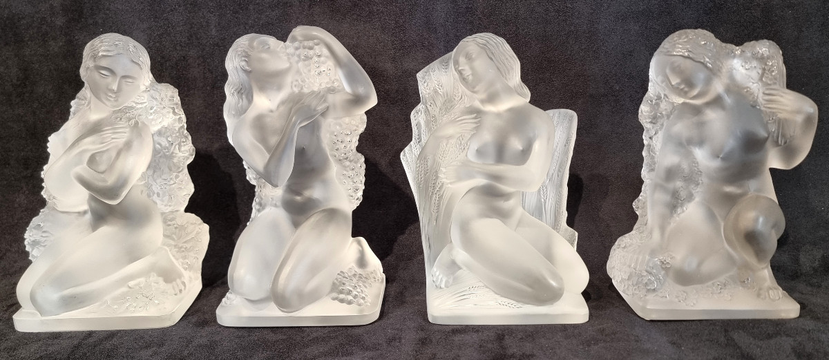 Lalique Set Of 4 Statuettes Surtout 4 Saisons 1950-1960-photo-3