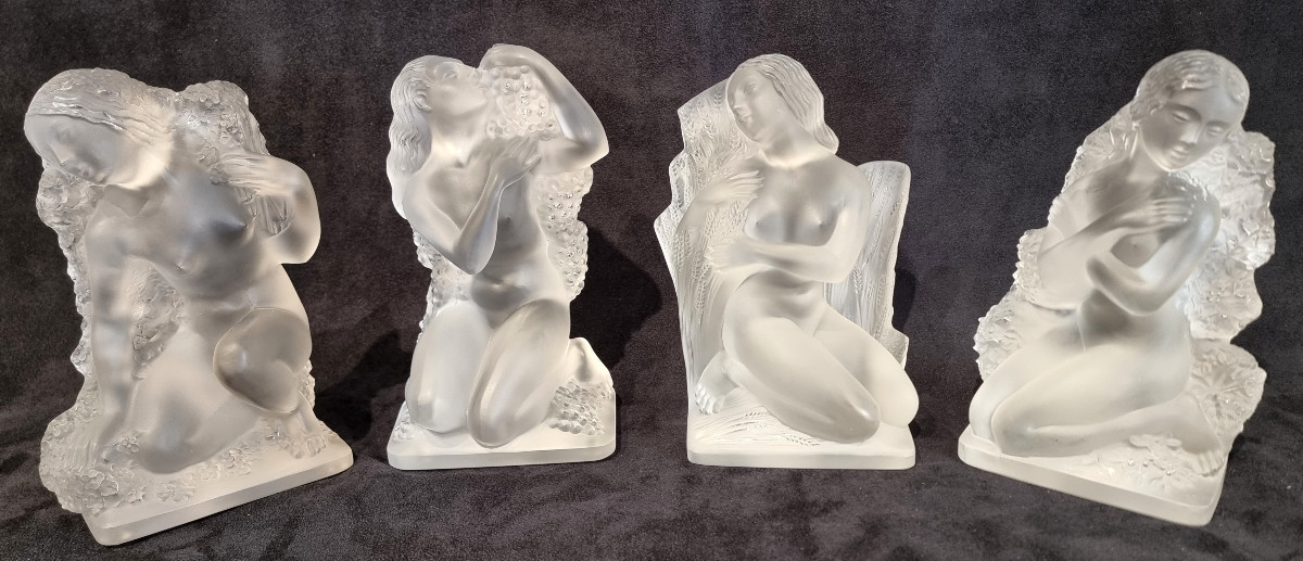 Lalique Set Of 4 Statuettes Surtout 4 Saisons 1950-1960-photo-4