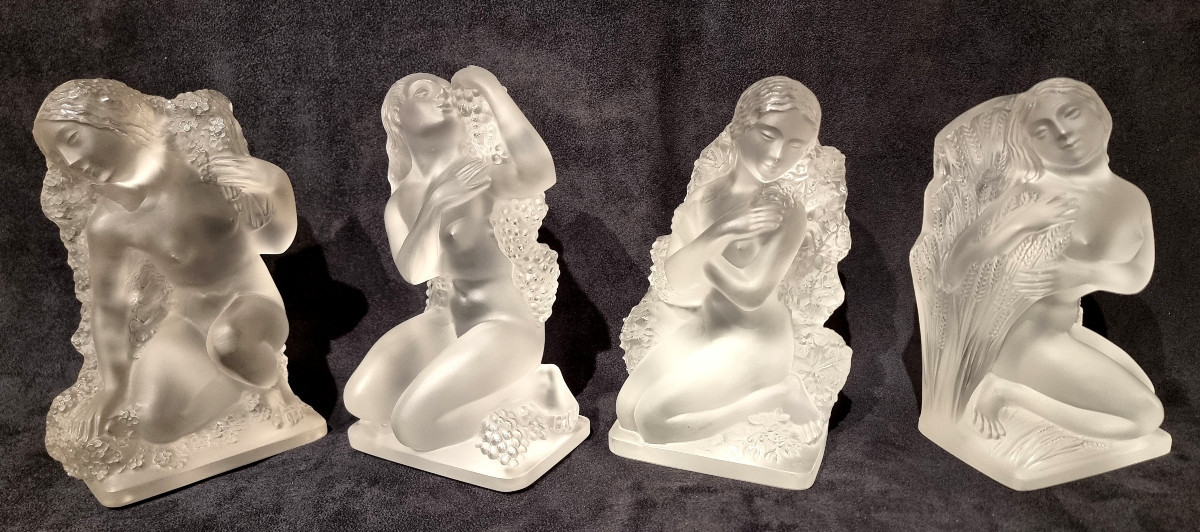 Lalique Set Of 4 Statuettes Surtout 4 Saisons 1950-1960