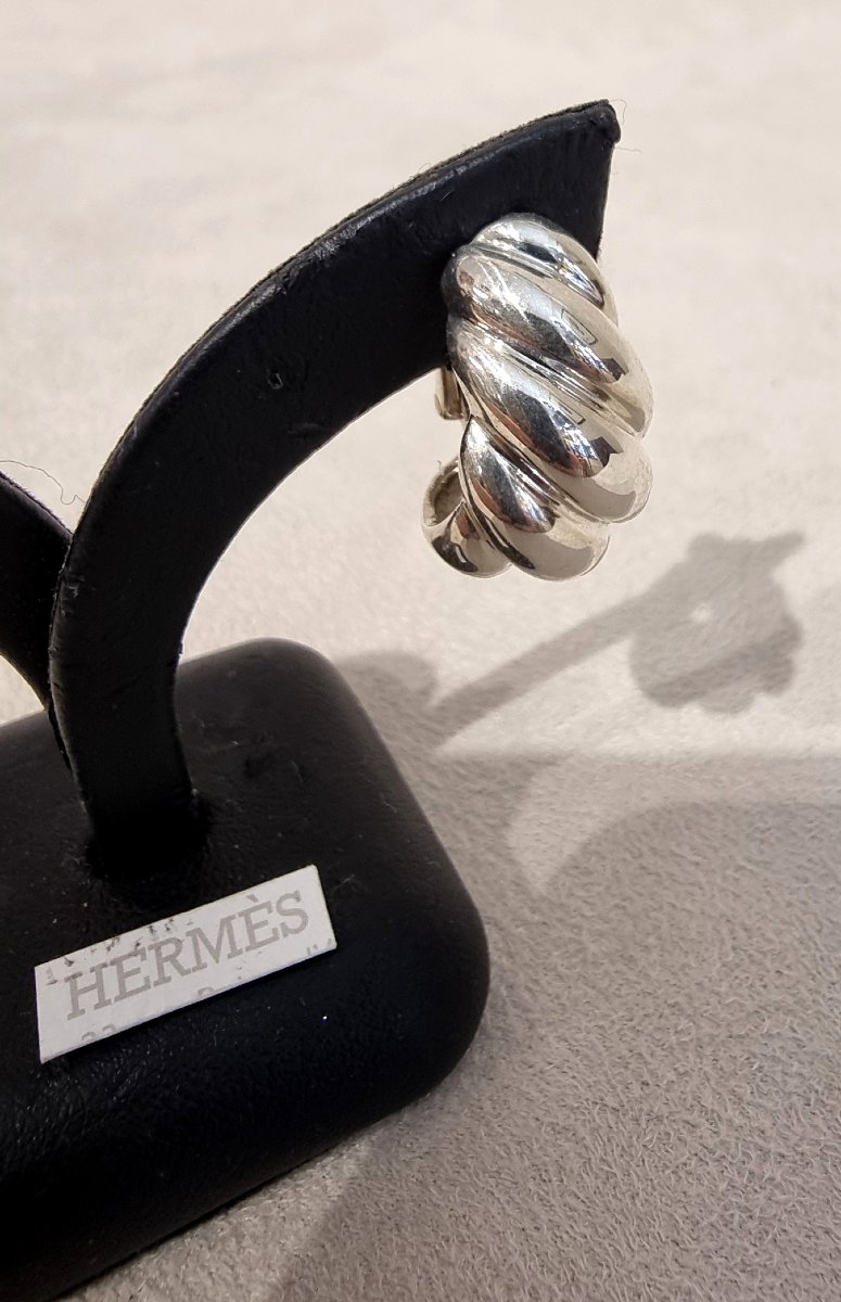 Hermès Paire de boucles d'oreilles Clips Vintage en argent 925 Millièmes-photo-3