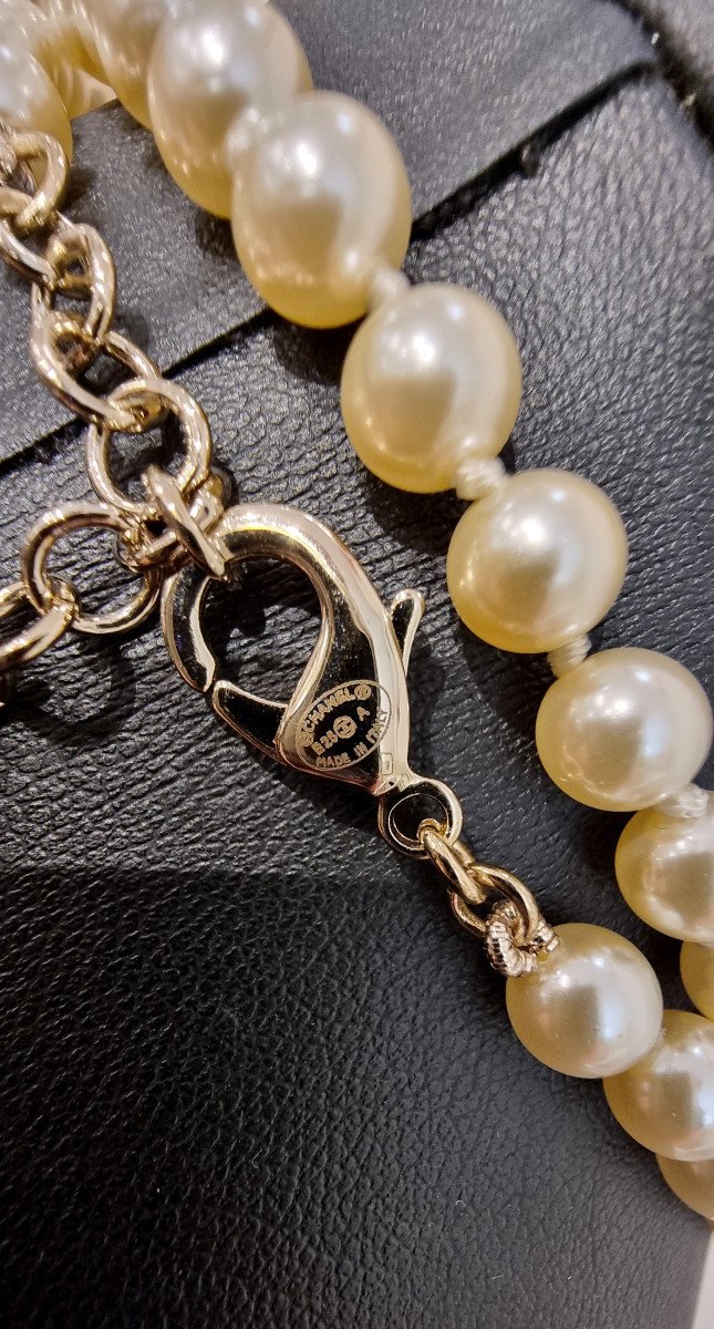 Chanel Long Necklace With Pearls & Crystal Heart -photo-8
