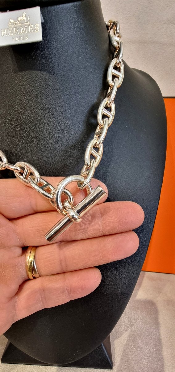 Hermès Collier Chaîne D'Ancre en argent avec coffret et certificat Hermès-photo-4