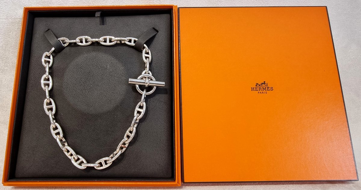 Hermès Collier Chaîne D'Ancre en argent avec coffret et certificat Hermès