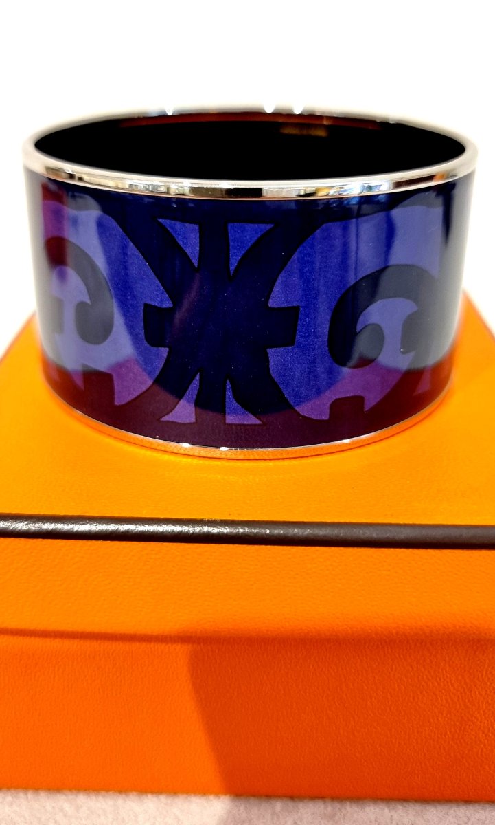 Hermès "balcon Du Guadalquivir" Cuff Bracelet In Palladium-plated Silver And Enamel-photo-3