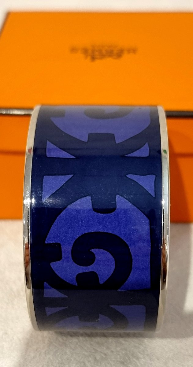 Hermès "balcon Du Guadalquivir" Cuff Bracelet In Palladium-plated Silver And Enamel-photo-4