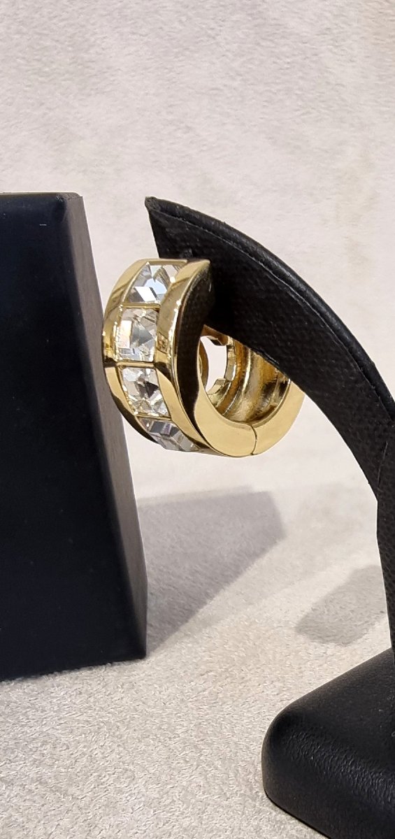 Chanel Pair Of Gold-plated Metal Hoop Earrings With Crystals-photo-2