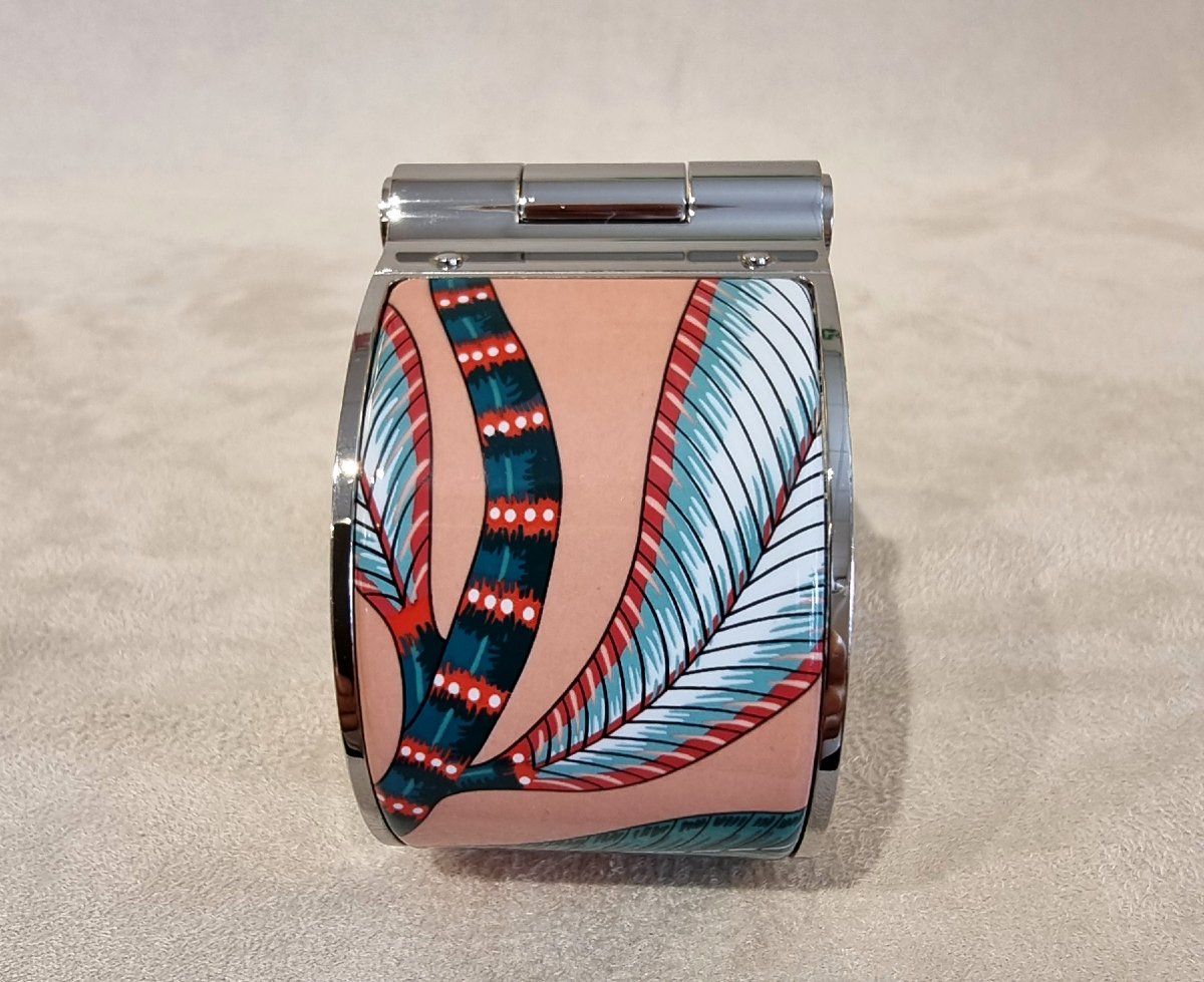 Hermès Articulé Cuff Bracelet  Palladium-plated Silver Metal Hinge And Enamel -photo-1