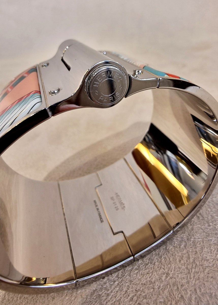 Hermès Articulé Cuff Bracelet  Palladium-plated Silver Metal Hinge And Enamel -photo-2