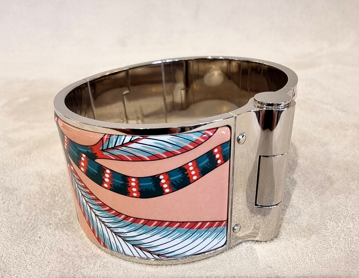 Hermès Articulé Cuff Bracelet  Palladium-plated Silver Metal Hinge And Enamel -photo-3