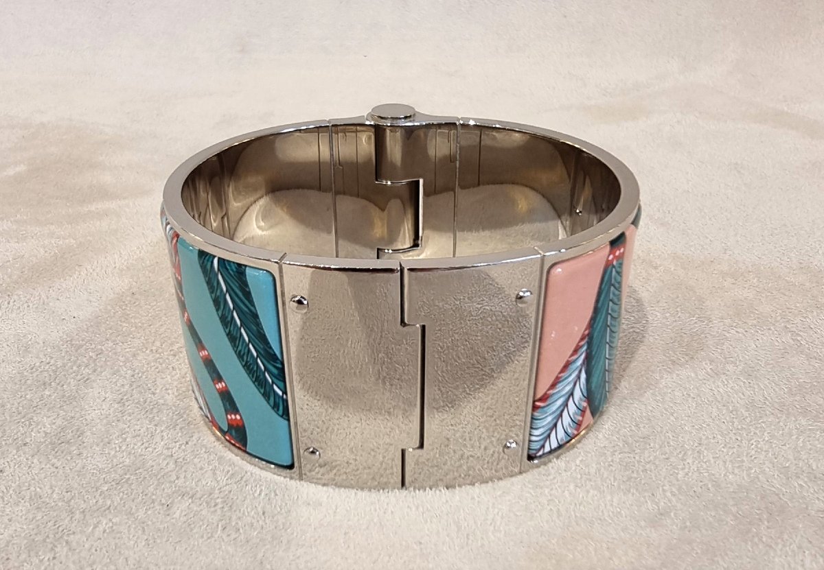 Hermès Articulé Cuff Bracelet  Palladium-plated Silver Metal Hinge And Enamel -photo-4