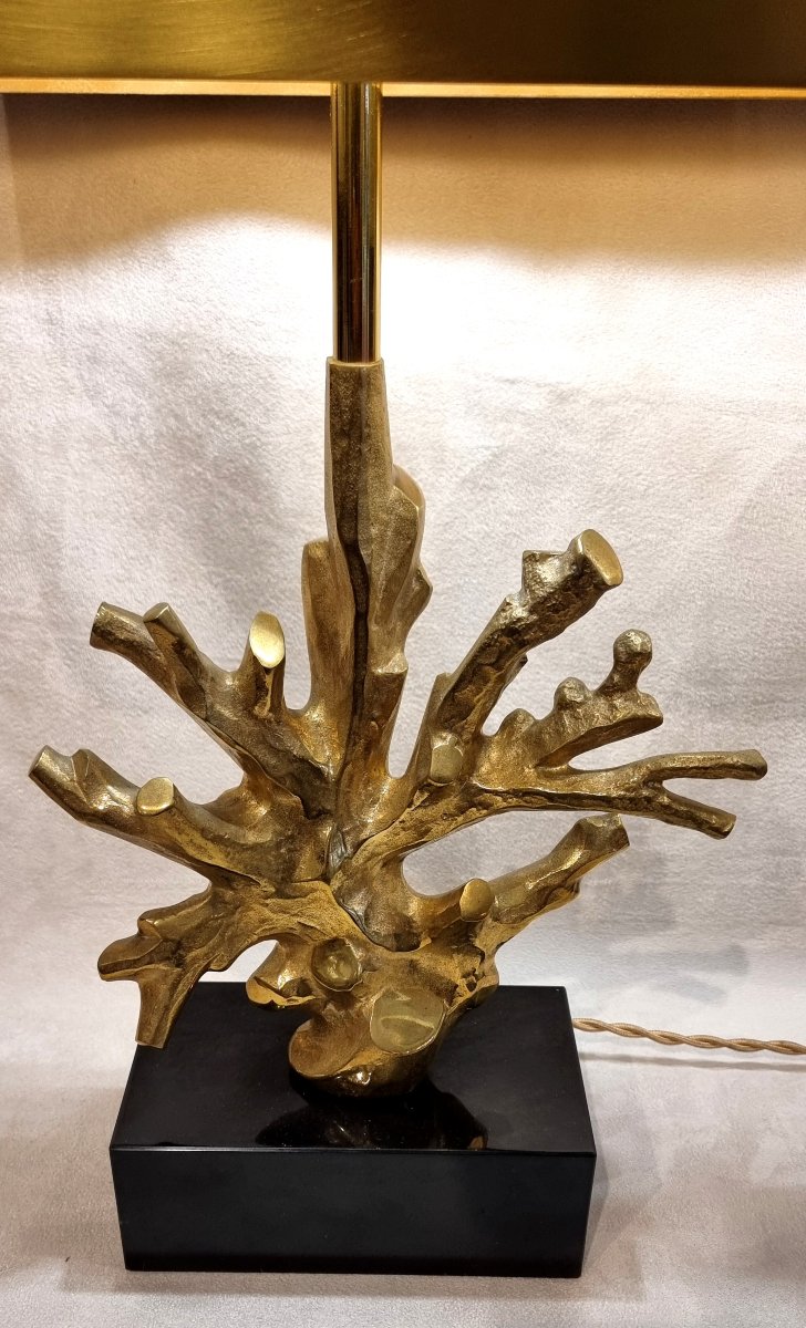 MAISON CHARLES PAIRE DE LAMPES CORAIL Bronze Doré DESIGN 1970-photo-3