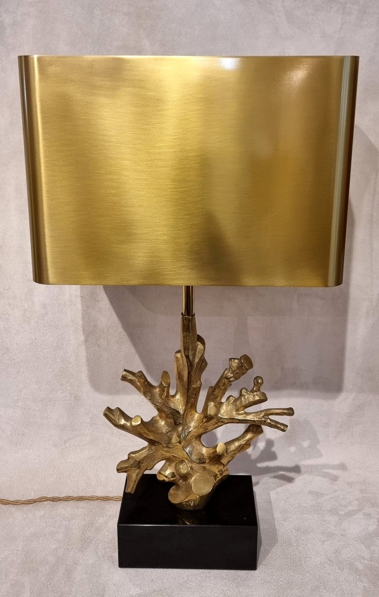 MAISON CHARLES PAIRE DE LAMPES CORAIL Bronze Doré DESIGN 1970-photo-3