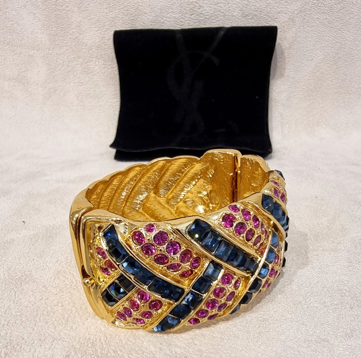 Ysl Yves Saint Laurent By Robert Goossens Gold-plated Metal And Crystal Cuff Bracelet-photo-4