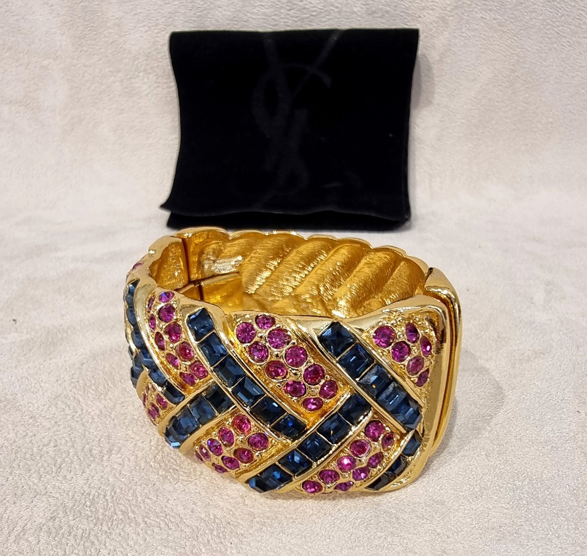 Ysl Yves Saint Laurent By Robert Goossens Gold-plated Metal And Crystal Cuff Bracelet-photo-1