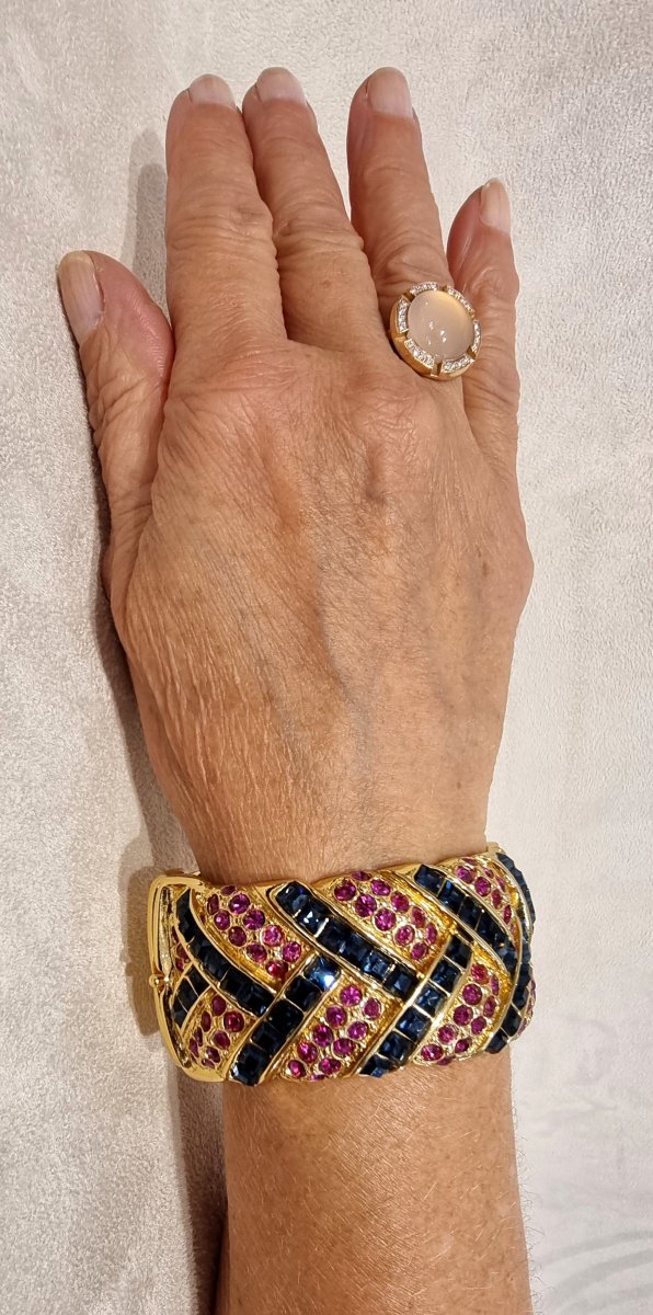 Ysl Yves Saint Laurent By Robert Goossens Gold-plated Metal And Crystal Cuff Bracelet-photo-3