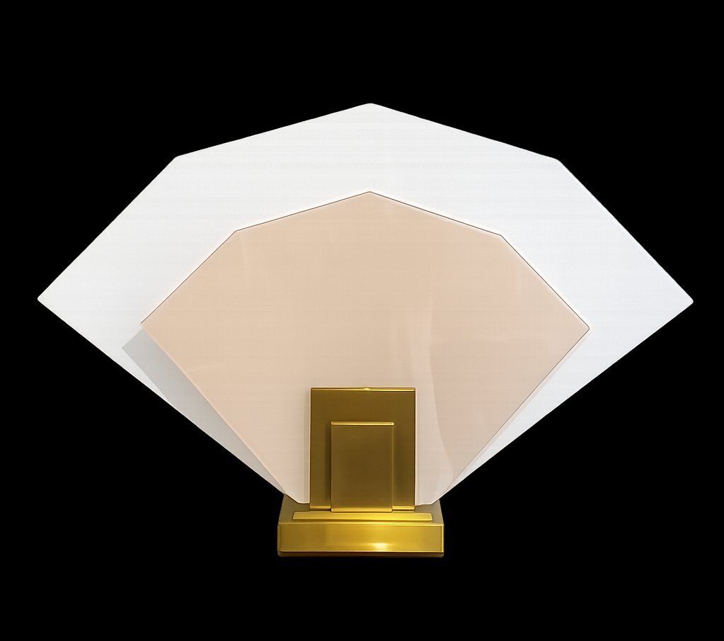 Perzel Lamp Model No. 160fl In Gilded Bronze & Two-tone Enameled Glass Panels, 1970 Design -photo-2