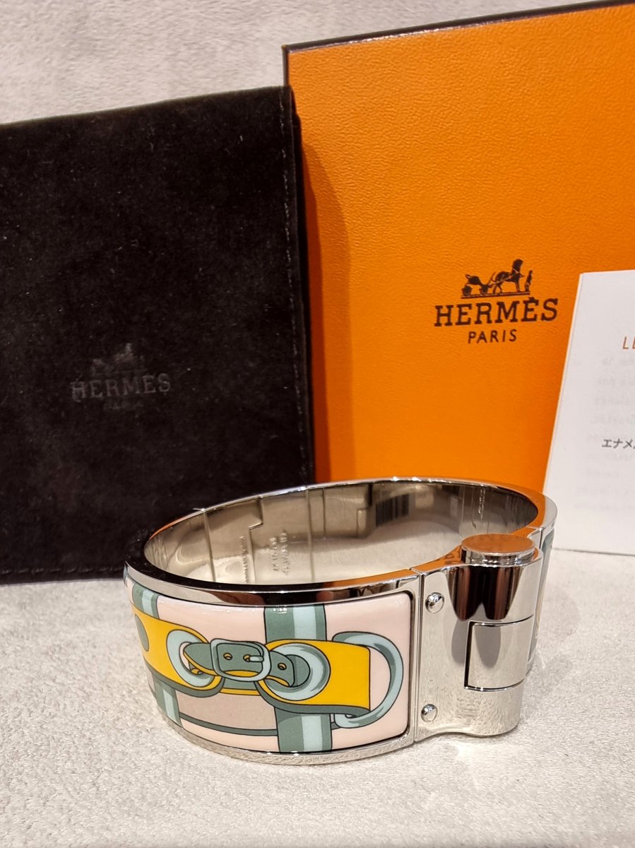 Hermès Bracelet Articulé Charnière en argent Palladié et émail modèle collier de chien candeur -photo-1