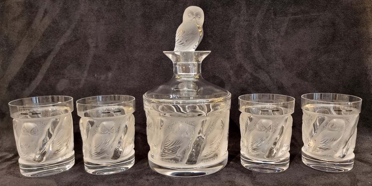 Marie-claude Lalique Hulotte Set : 1 Decanter And 4 Glasses-photo-2