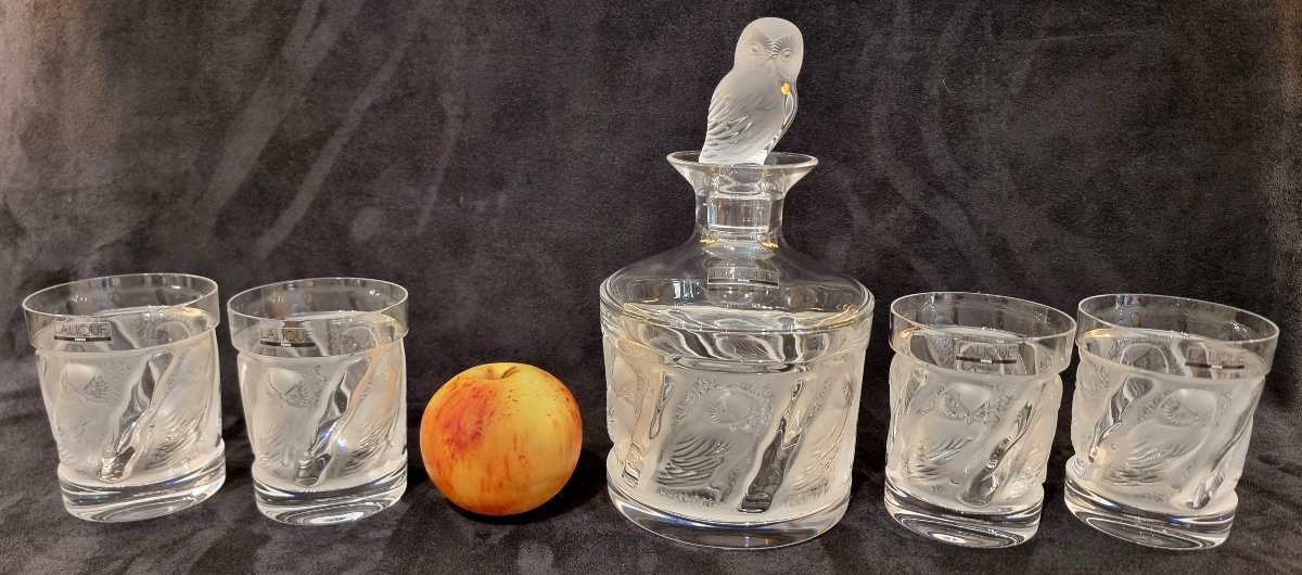 Marie-claude Lalique Hulotte Set : 1 Decanter And 4 Glasses-photo-2