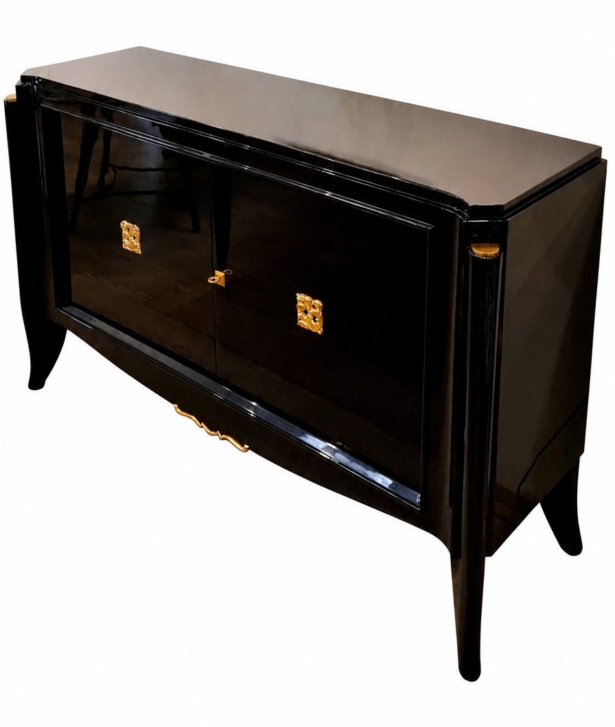 Maurice Jallot & Léon Drivier Sideboard, Black Lacquer & Gilded Bronze, Circa 1940-photo-2