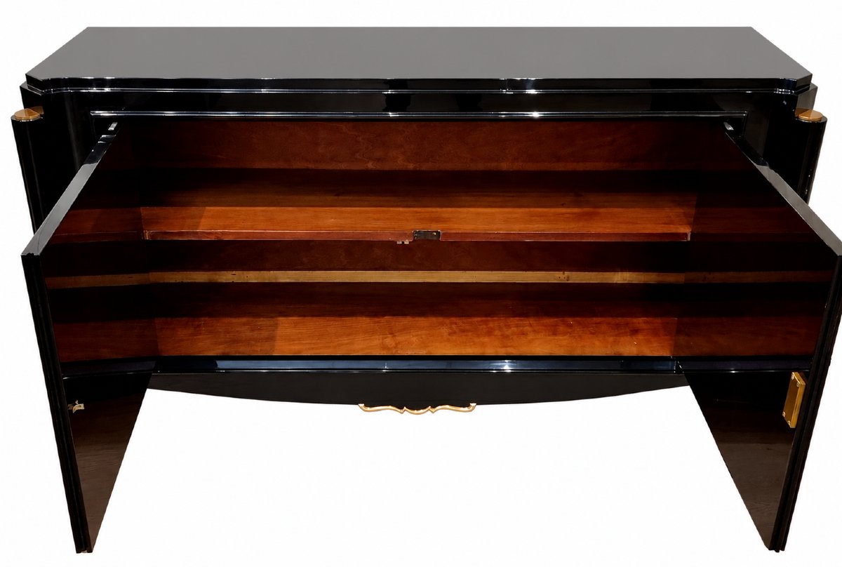 Maurice Jallot & Léon Drivier Sideboard, Black Lacquer & Gilded Bronze, Circa 1940-photo-2