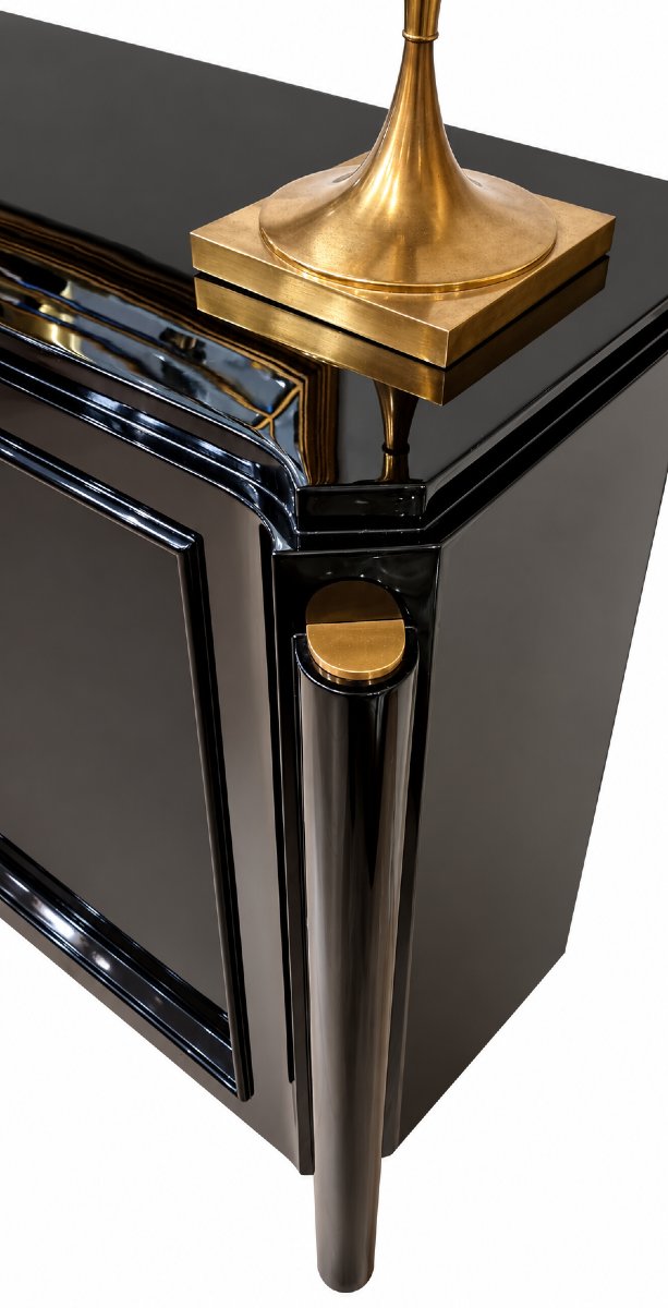 Maurice Jallot & Léon Drivier Sideboard, Black Lacquer & Gilded Bronze, Circa 1940-photo-3