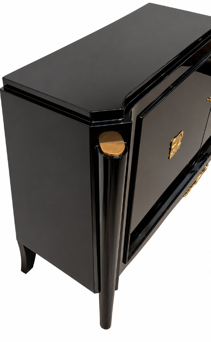 Maurice Jallot & Léon Drivier Sideboard, Black Lacquer & Gilded Bronze, Circa 1940-photo-4