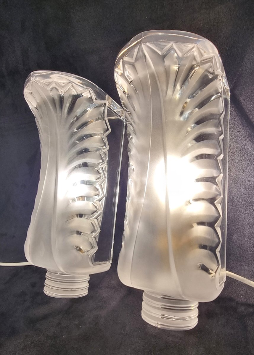 LALIQUE Paire D'Appliques modèle Palme en cristal -photo-1
