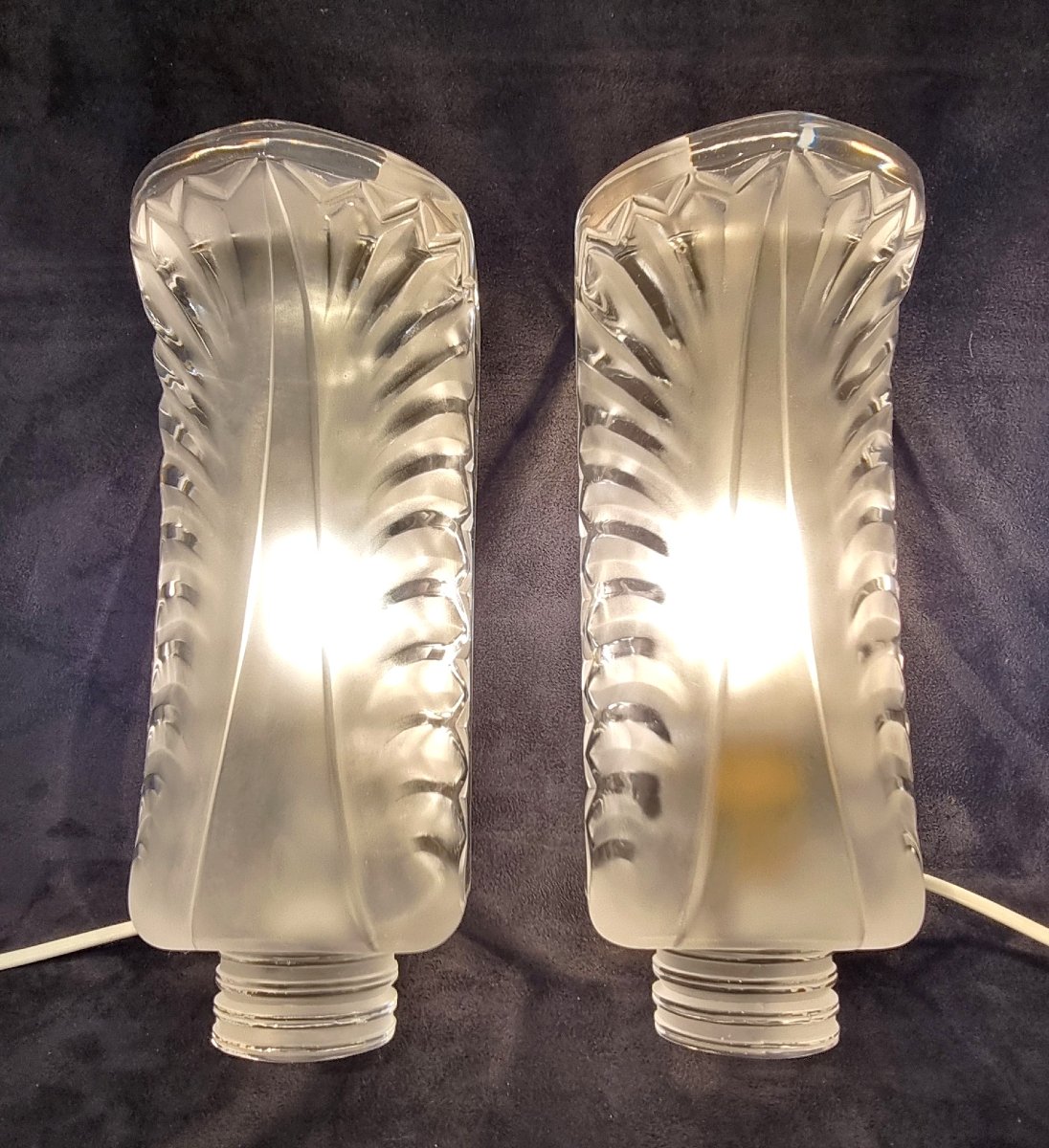 LALIQUE Paire D'Appliques modèle Palme en cristal 