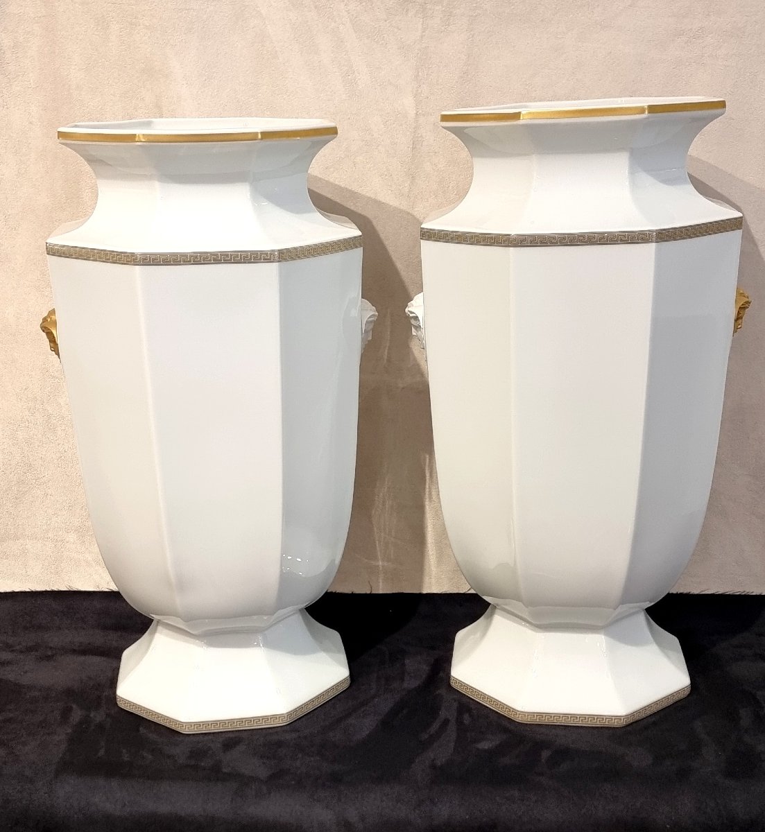 Rosenthal For Versace, Gorgona Model A Striking Pair Of Porcelain Vases With Gold Gilding -photo-6