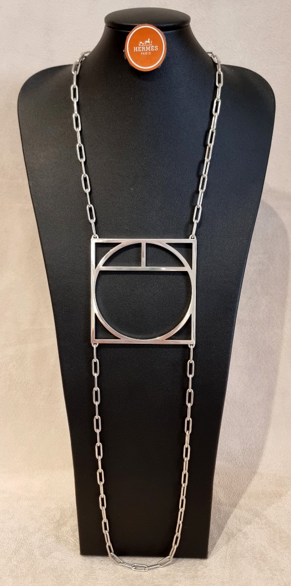 Hermès Long Necklace, "chaîne D'ancre Game" Model, In 925-millimetre Silver-photo-4