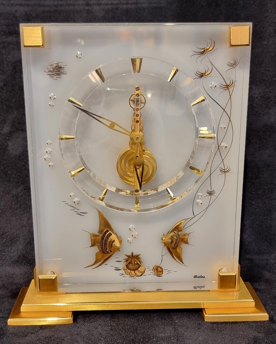 Jaeger-lecoultre 8-day Clock, Marina Model, Gold-plated Bronze With Plexiglass And Skeleton Movement-photo-3