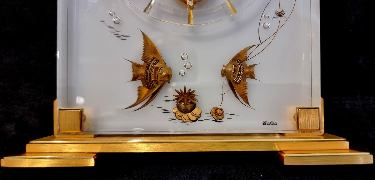 Jaeger-lecoultre 8-day Clock, Marina Model, Gold-plated Bronze With Plexiglass And Skeleton Movement-photo-3