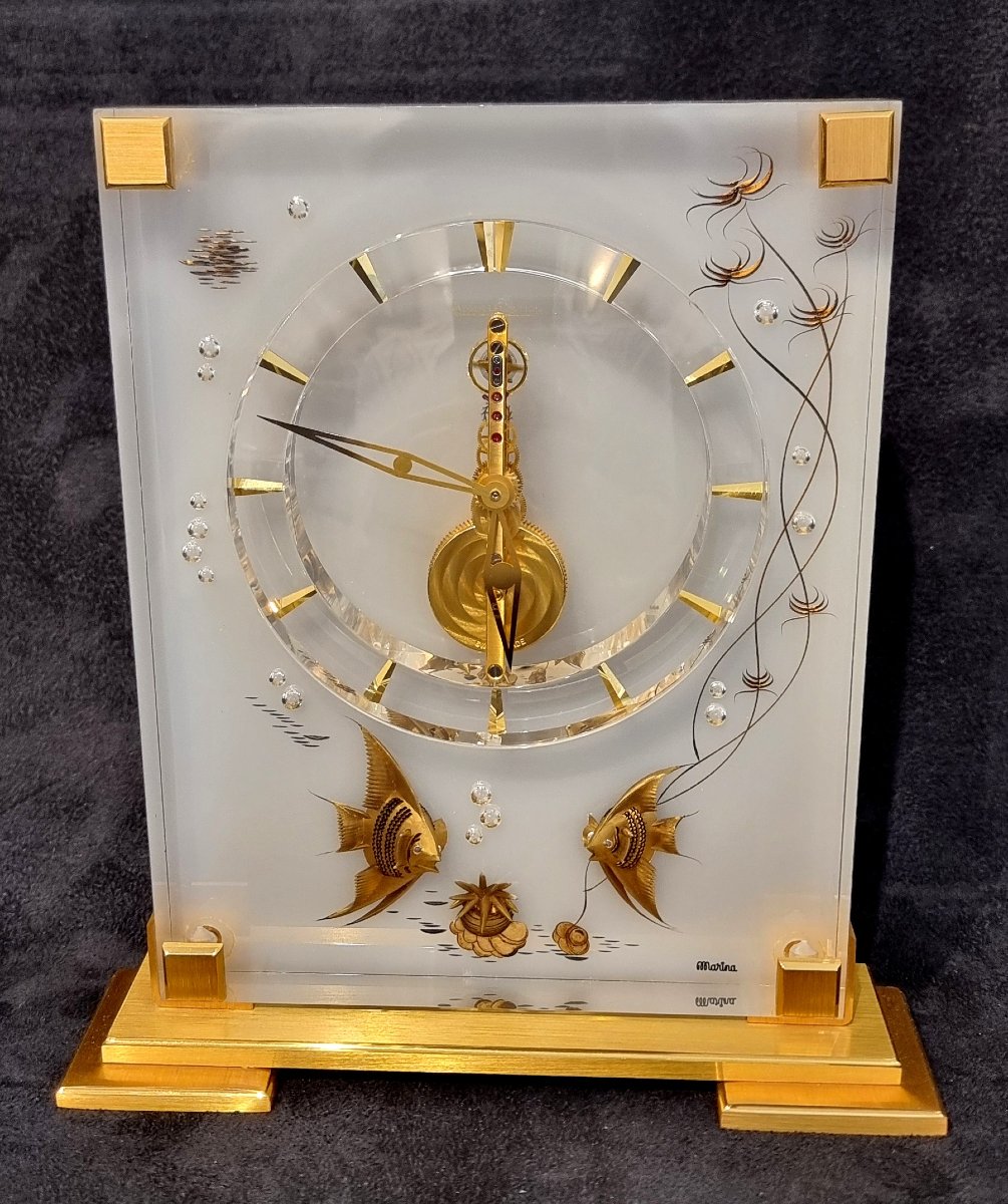 Jaeger-lecoultre 8-day Clock, Marina Model, Gold-plated Bronze With Plexiglass And Skeleton Movement