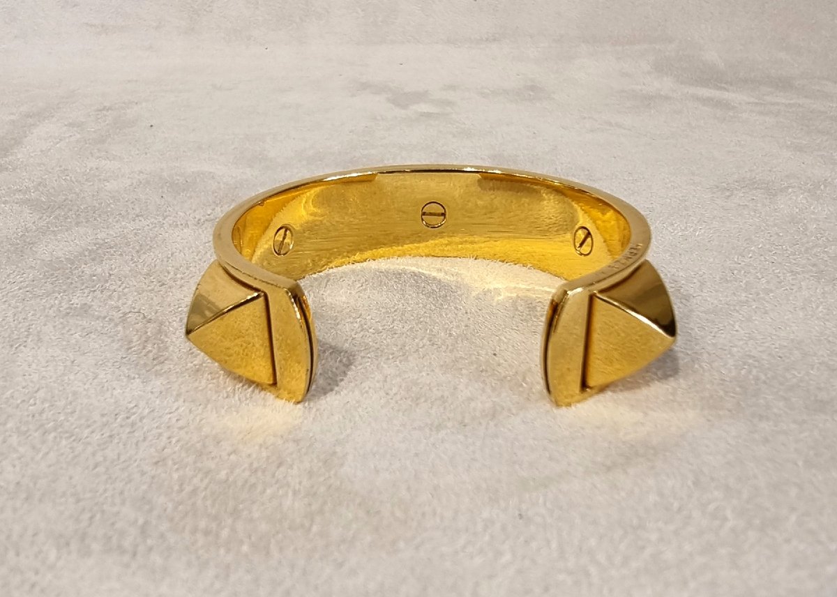 Hermès Bracelet Collier de Chien en métal Plaqué Or et Lézard noir -photo-5