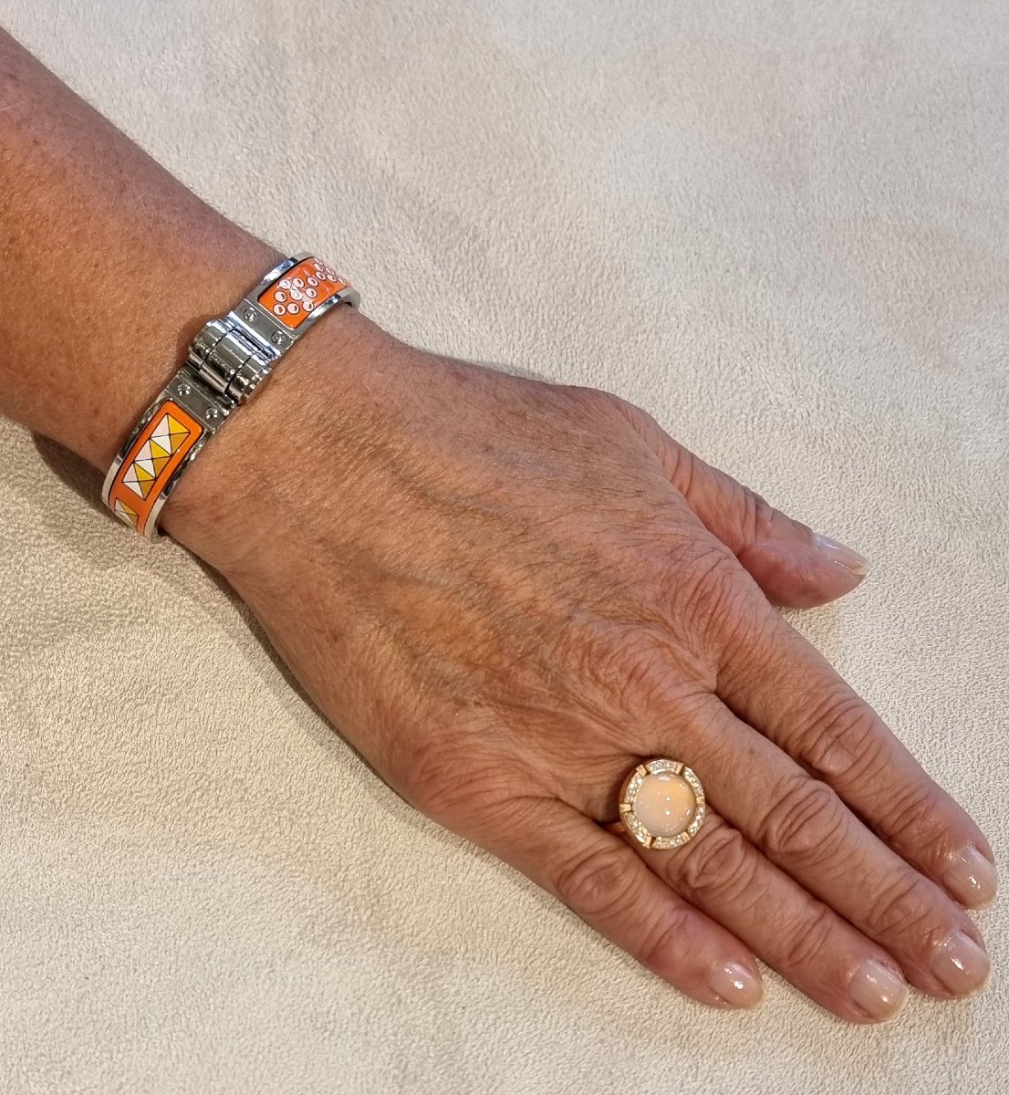 Hermès Bracelet Articulé Charnière en argent palladié et émail -photo-2