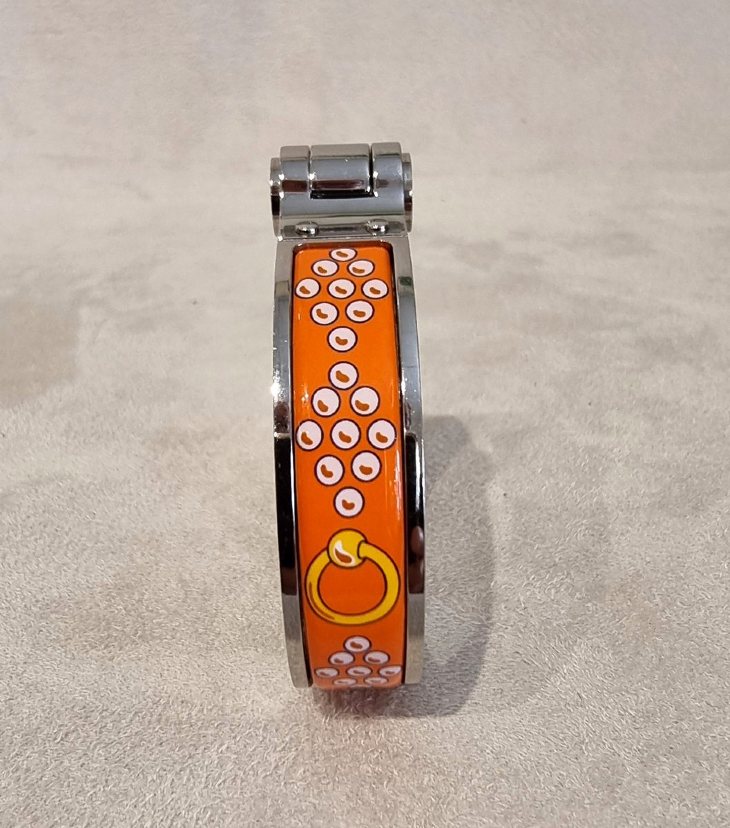 Hermès Bracelet Articulé Charnière en argent palladié et émail -photo-1