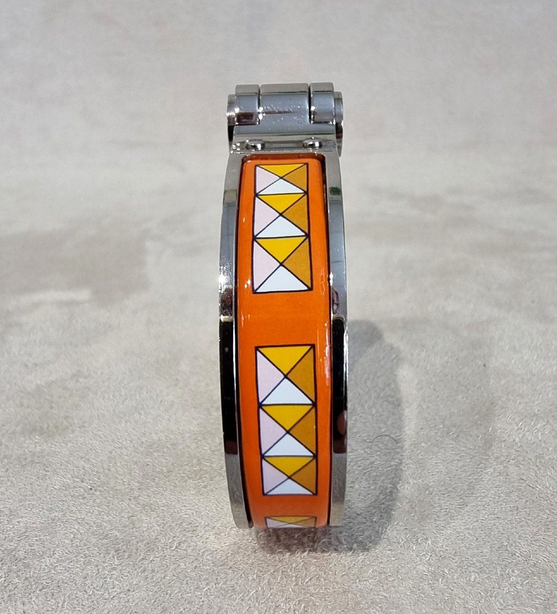 Hermès Bracelet Articulé Charnière en argent palladié et émail -photo-2