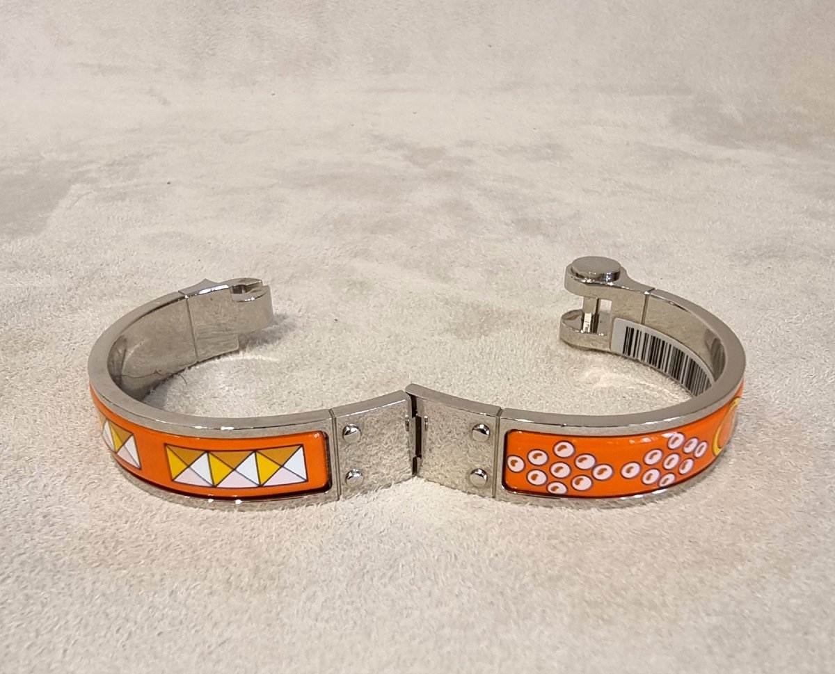 Hermès Bracelet Articulé Charnière en argent palladié et émail -photo-3