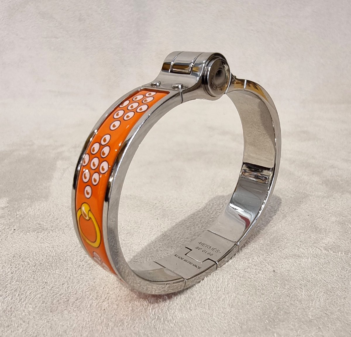 Hermès Bracelet Articulé Charnière en argent palladié et émail -photo-4
