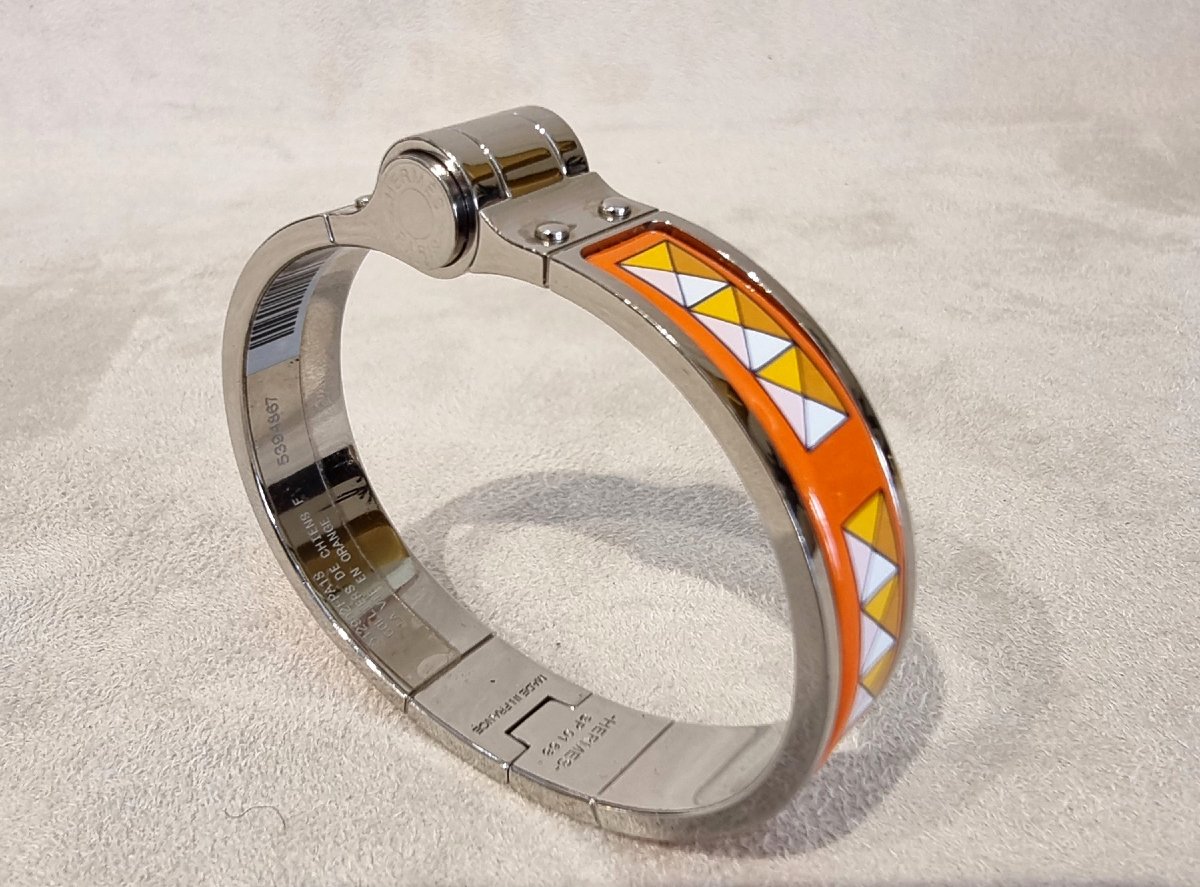 Hermès Bracelet Articulé Charnière en argent palladié et émail -photo-5