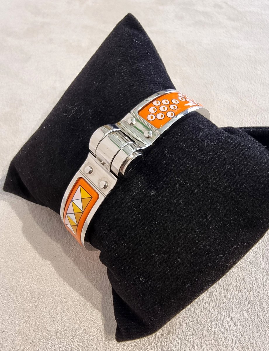 Hermès Bracelet Articulé Charnière en argent palladié et émail 