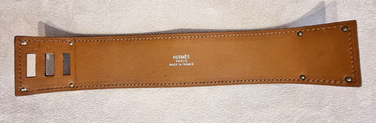 Hermès Kelly Dog Cuff Bracelet In Palladium-plated Silver And Ostrich Leather-photo-4