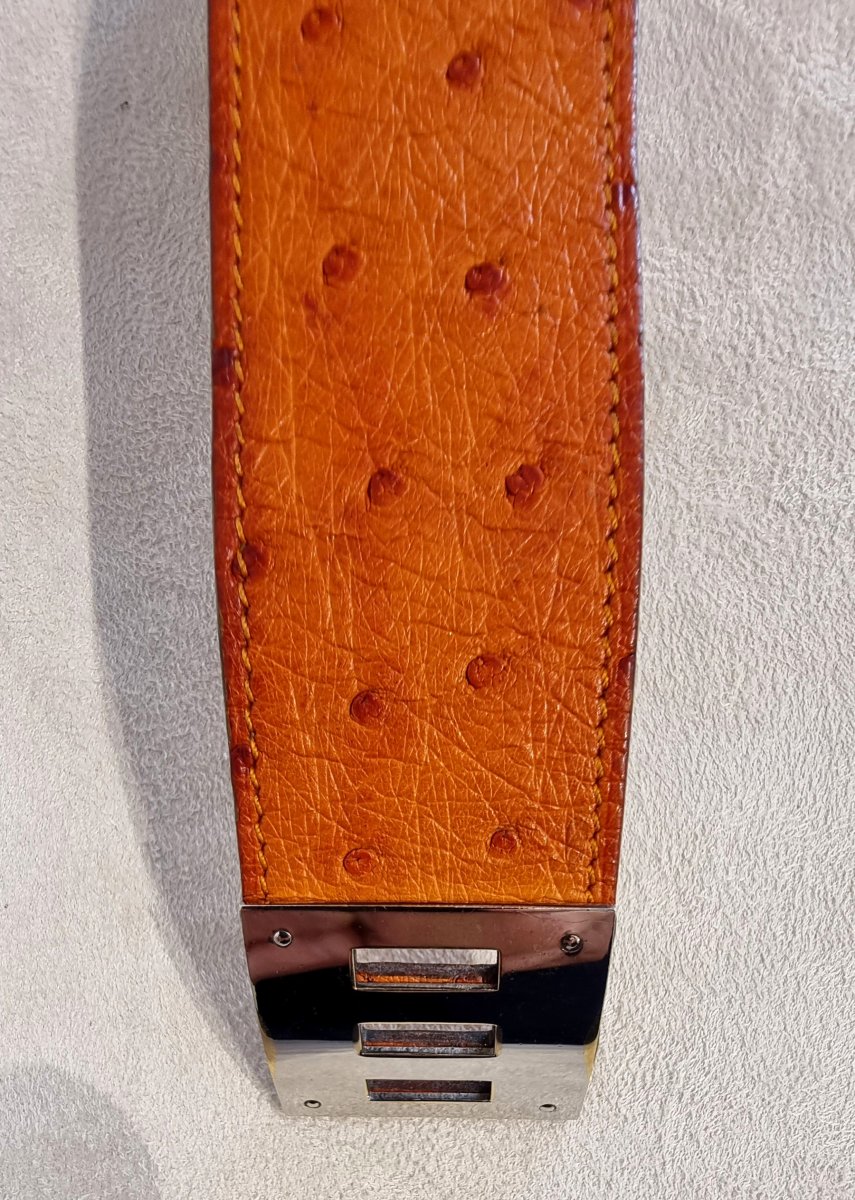 Hermès Kelly Dog Cuff Bracelet In Palladium-plated Silver And Ostrich Leather-photo-7