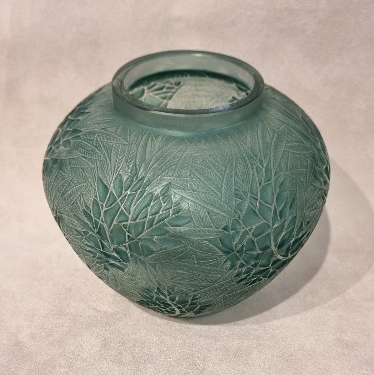 René LALIQUE VASE Estérel Art Déco 1923 en verre moulé-pressé à patine verte-photo-2