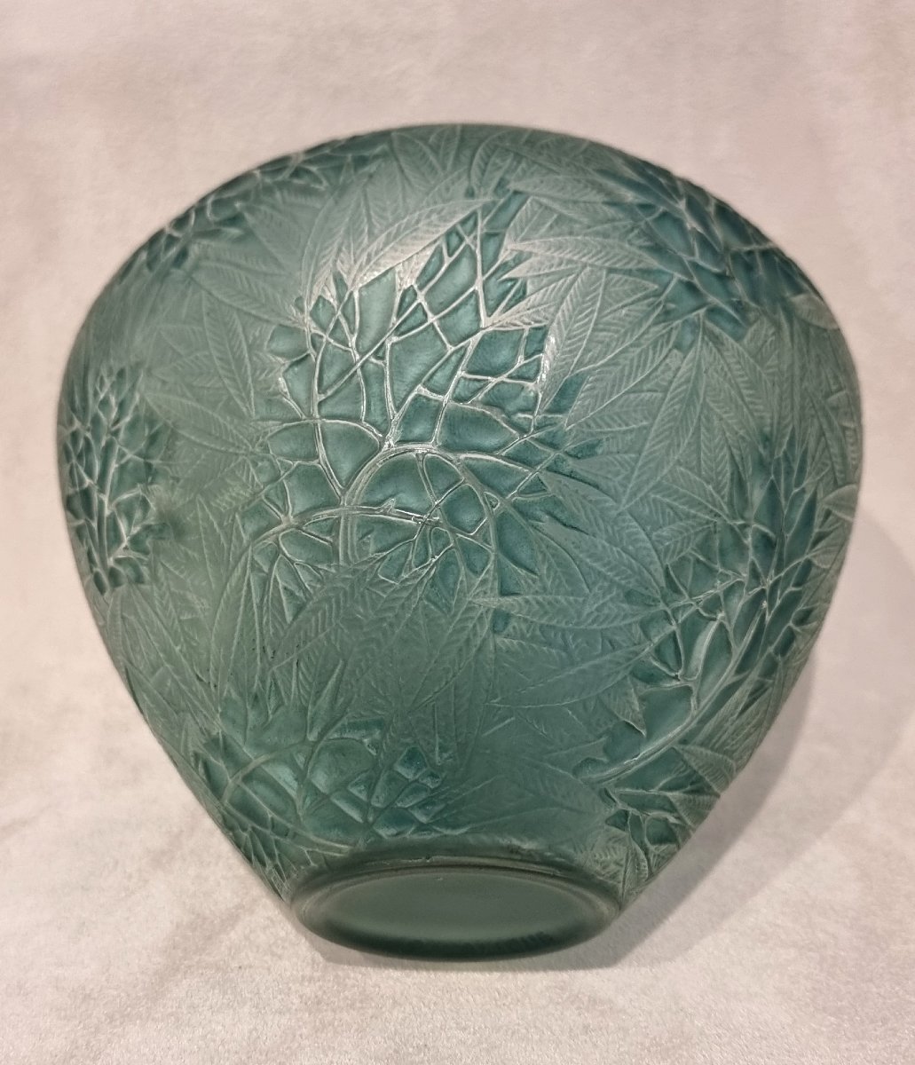 René LALIQUE VASE Estérel Art Déco 1923 en verre moulé-pressé à patine verte-photo-3