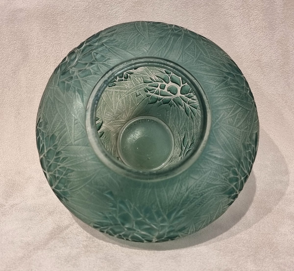 René LALIQUE VASE Estérel Art Déco 1923 en verre moulé-pressé à patine verte-photo-4
