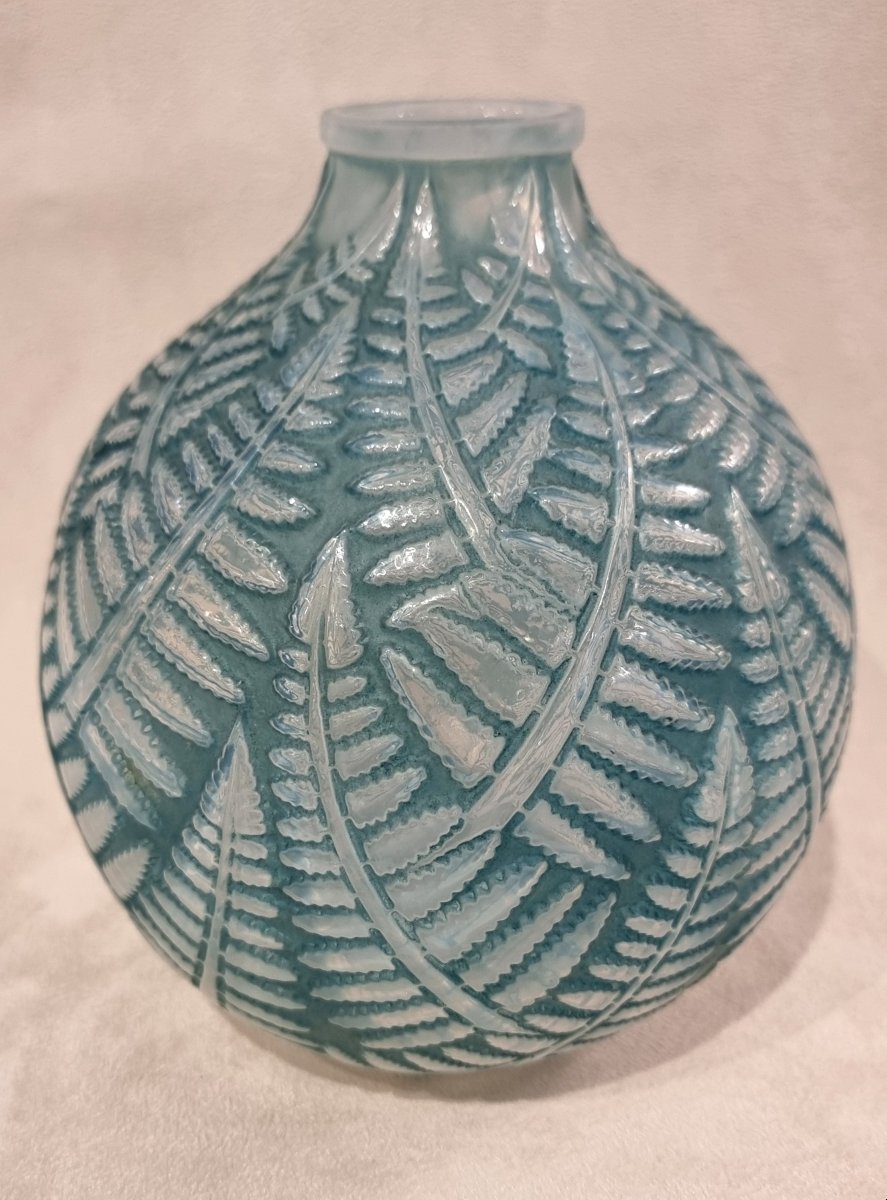 René LALIQUE VASE ESPALLION Art Déco 1927 verre opalescent patiné bleu-photo-2
