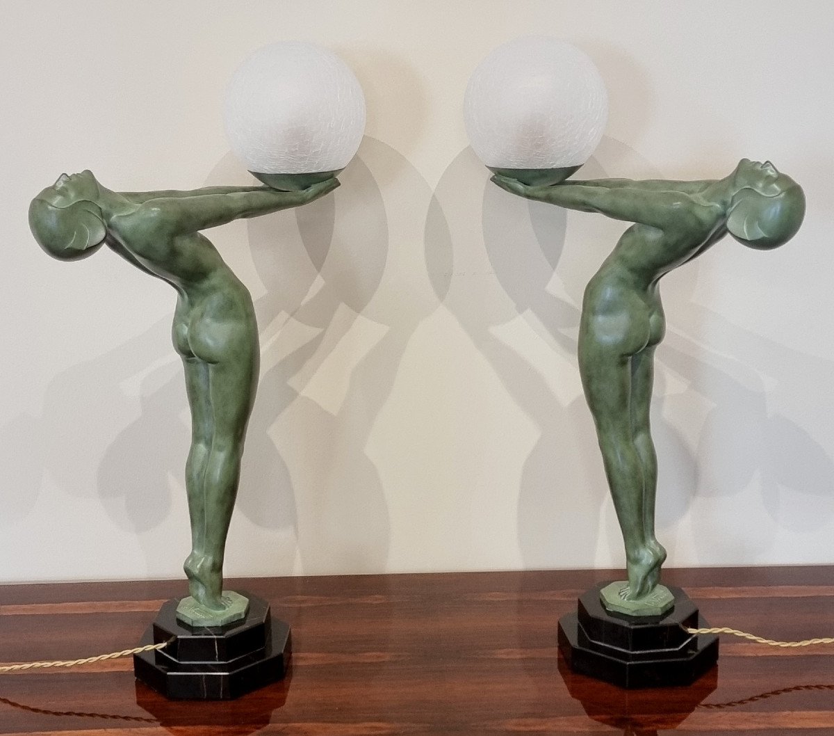 Max Le Verrier Lumina Paire De Sculptures Lampes Art D&eacute;co -photo-4