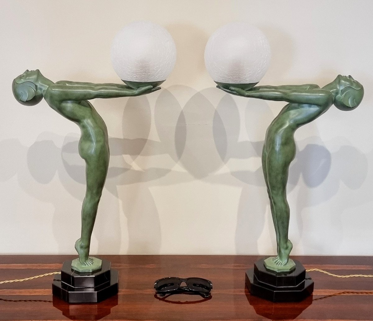 Max Le Verrier Lumina Paire De Sculptures Lampes Art D&eacute;co -photo-4